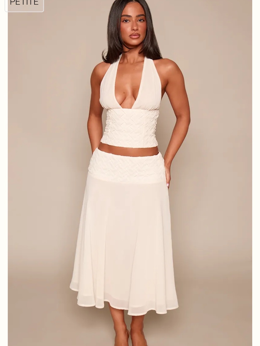 PrettyLittleThing Cream Halter Midi Skirt